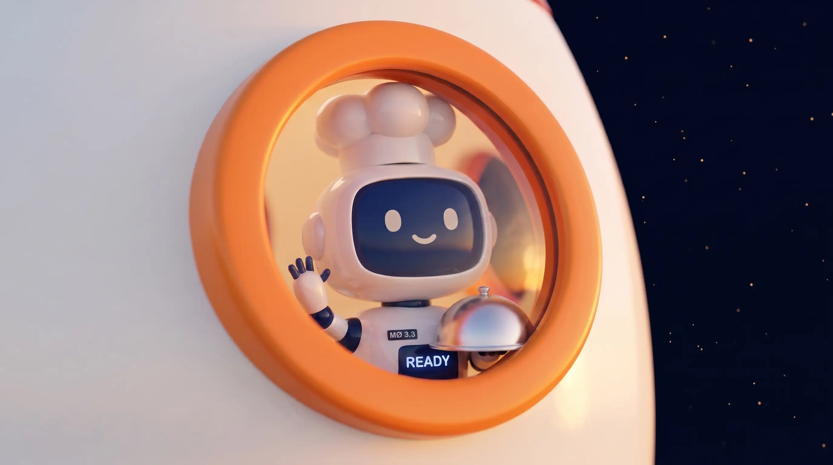 Rocky the rocket with MØ in the porthole